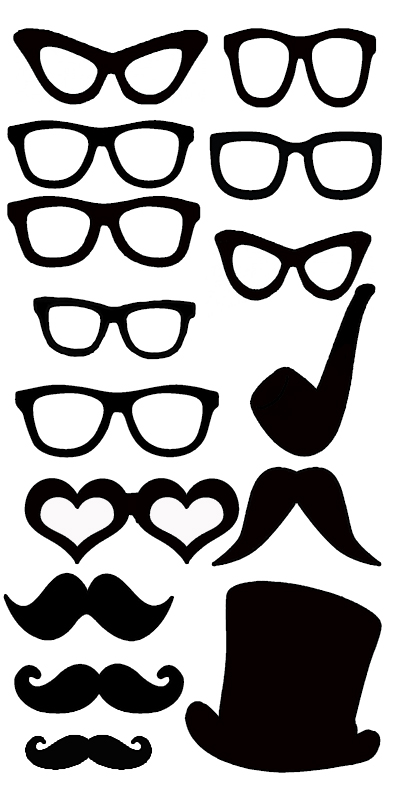 Mini glasses moustache pipe and hat 100 x 150 sold in 3\'s